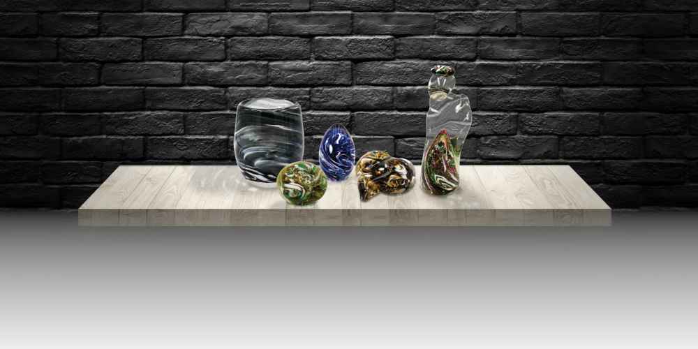 Display of Eternity's Touch samples on a shelf.